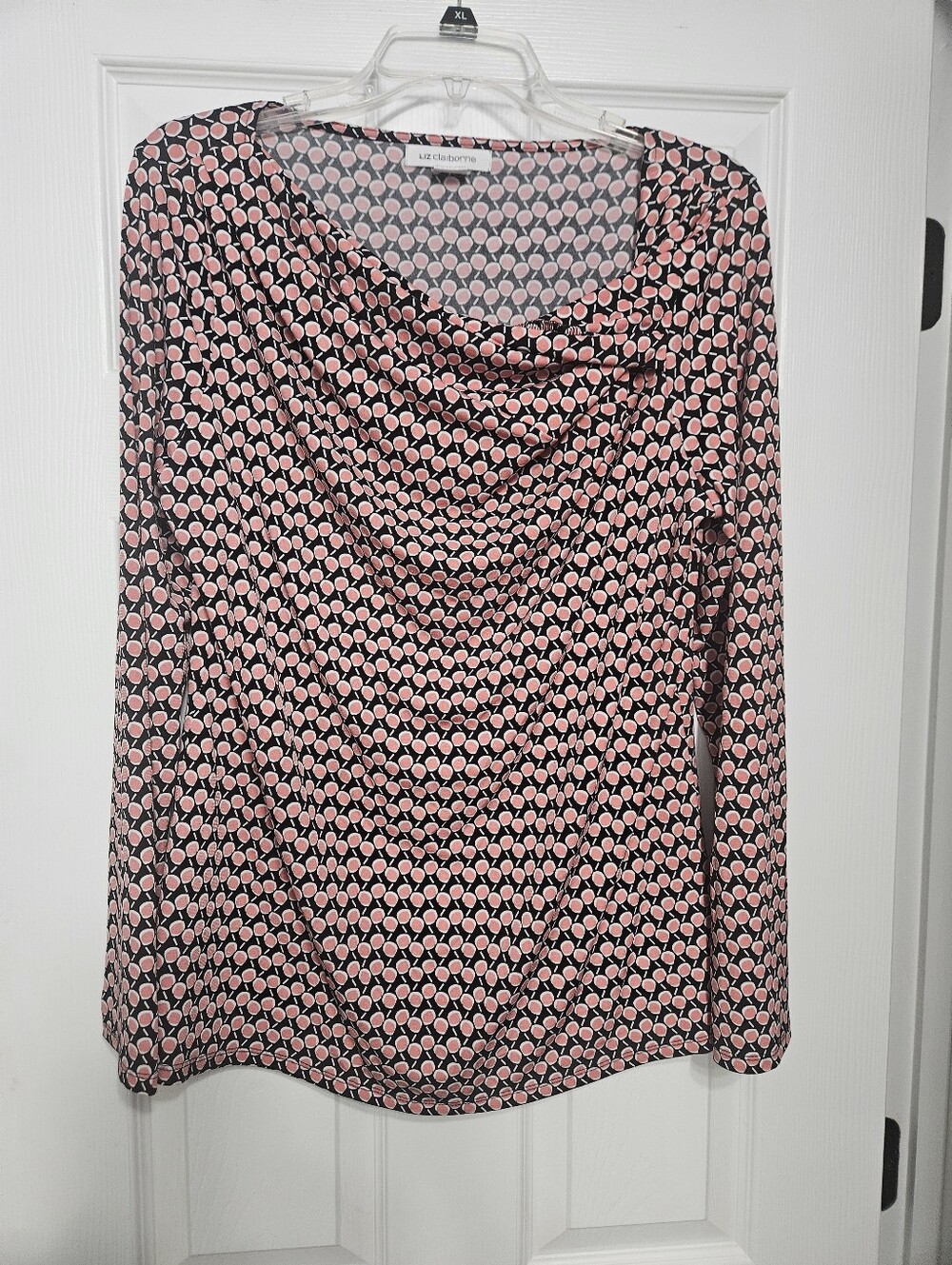Liz Claiborne Black Top with Pink Dot Cowl Neck